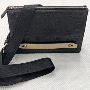 MCM Klara Crossbody Pouch in Monogram Leather Black Mini